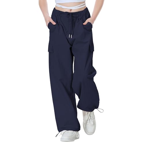 Image of Rolanko Parachute Pants for Girls Y2K Cargo Trousers with Pockets Harajuku Jogger Pants Kids 4-14 Years