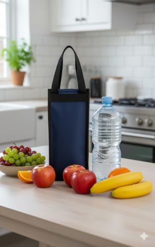 Image of Aklima 2-Litre Water Bottle Carrier Bag | Navy Blue | Insulated Tote with Handles | Reusable, Eco-Friendly Bottle Bag for Travel, Gym, Office, Outdoor Activities