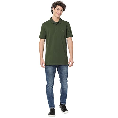 Image of Spykar Men's Slim Fit Polo Neck Half Sleeve Solid Casual T-Shirt
