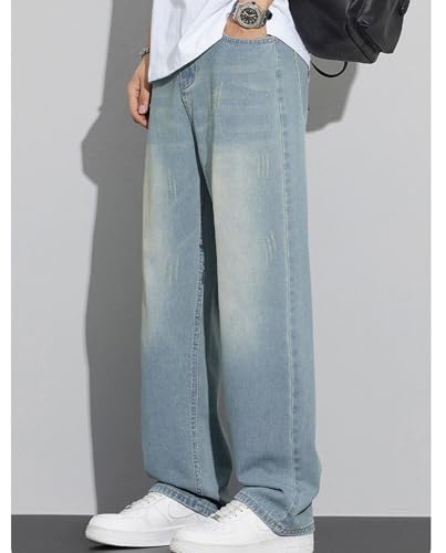Men's Baggy Wide Leg Jeans Mid Rise Straight Leg Loose Fit Distressed Denim Pants for Men Hip Hop Y2k Jeans3