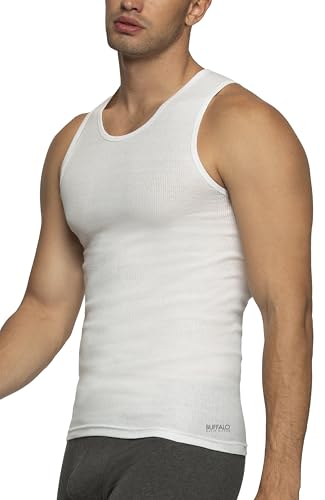 Buffalo Men’s Ribbed A-Shirts 5-Pack – Classic Fit Cotton Tank Tops, White Undershirts3