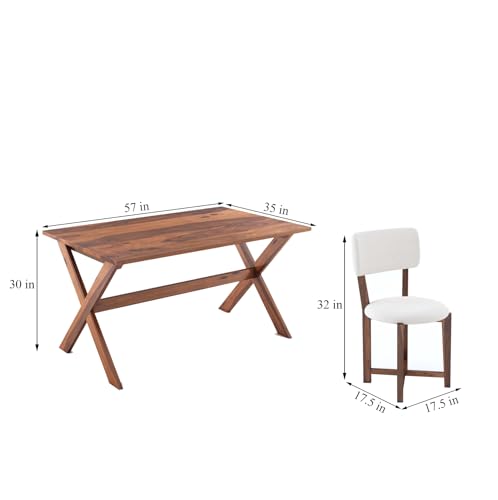 Image of MURALICRAFT Sheesham Wood 57 inch Dining Table 6 Seater | Six Seater Dinning Table Set with 6 Upholstered Dining Chairs | Table Top: Premium Sheesham Wood | Chair: Round Edge | Easy Assembly, Honey
