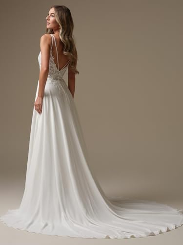 Modest Wedding Dress for Bride 2025 Long Applique V-Neck Simple Beach Bridal Gowns for Women3