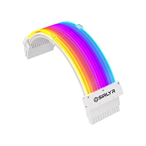 Sirlyr RGB-Netzteilkabel,ARGB-Motherboard-Netzteilkabel,24-polig,ummanteltes Kabel-Verlängerungs-Set,Strimer-Verlängerungskabel-Set,5 V, 3-polig,synchronisiert (weißer Stecker A Stil) Cover