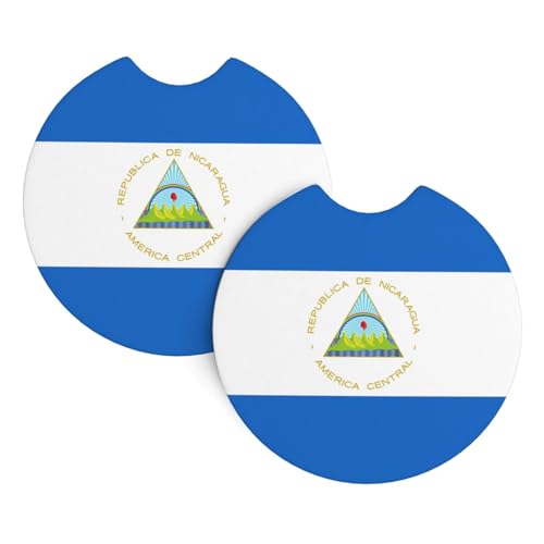 Dessous de verre pour voiture avec drapeau du Nicaragua, 2 accessoires d'intérieur, coussinets décoratifs intégrés, coussinets universels, porte-gobelets pour voiture, carreaux en silicone, sous-verre