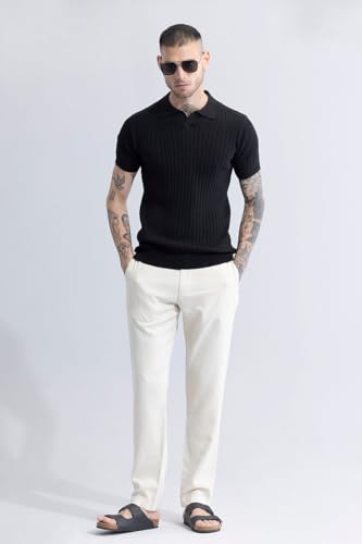 Image of Veirdo Men's Casual Ribbed Polo Collar Knit T-Shirt | Regular Fit Half Sleeve Polo for Men | Flat Knit Textured T-Shirt Perfect for Office, Party, Travel