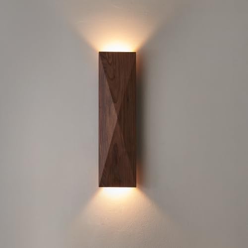 Modern Walnut Wood Wall Sconces Linear Wood Mounted Lamps Minimalist Up and Down Wall Sconce for Living Room Bedroom Stairway Hallway