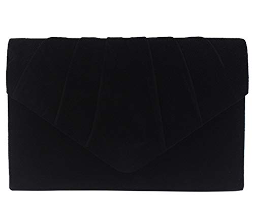 Ziumudy Elegant Velvet Envelope Pleated Clutch Bags Wedding Evening Shoulder Chain Handbags (Black) #TOP25