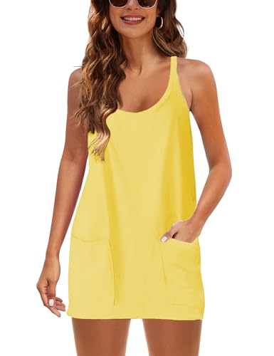 Faleave Women's Summer Sleeveless Mini Dress Athletic Spaghetti Strap Built-in Shorts Tennis Sundress with Pockets4