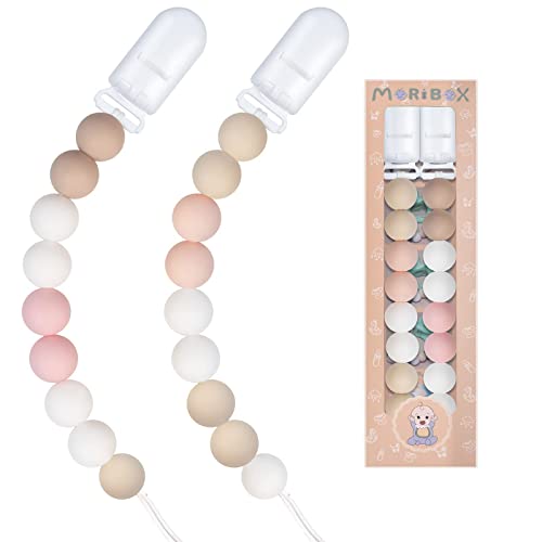 Image of Pacifier Clips for Baby Boys Girls Paci Clip Holder Birthday Gift 2 Pack (Pink Peach)