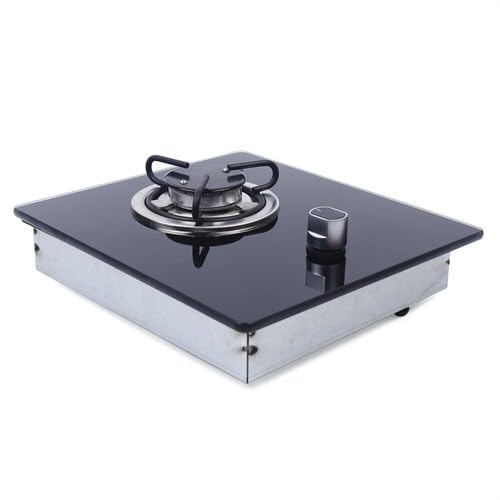 Single Gas Cooktop, 1 Burner LPG RV Caravan RV Cooktop Stove with Tempered Glass Lid, 1.8Kw Stainless Steel Single Countertop Gas Stove for Outdoor Apartments, Boat, Car, Camping