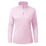 [KEFITEVD] ランニングtシャツ レディース ハーフジップ 長袖 運動着 ジム スポーツウェア 吸汗速乾 uvカット 登山 テニス ゴルフウェア 大きいサイズ ピンク S