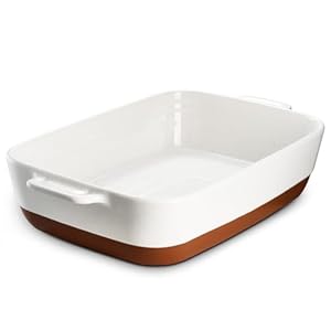 DOWAN Ceramic Baking Dish, 9×13 Deep Lasagna Pan, Large Casserole Dish with Handles, 4.3 Quarts Durable and Oven Safe Pan, for Roasting and Baking, Alabaster White