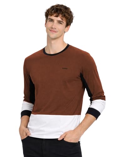 Image of ADRO Men's Full Sleeve T-Shirt Navy Grey Colorblock | Cotton Round Neck Casual Tshirt | Regular Fit Stylish T Shirt