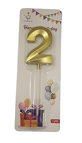 Image of Number 2 Cake Candles for 2nd Birthday /Anniversary Celebrations Party | Cake Decoration | Color - Gold