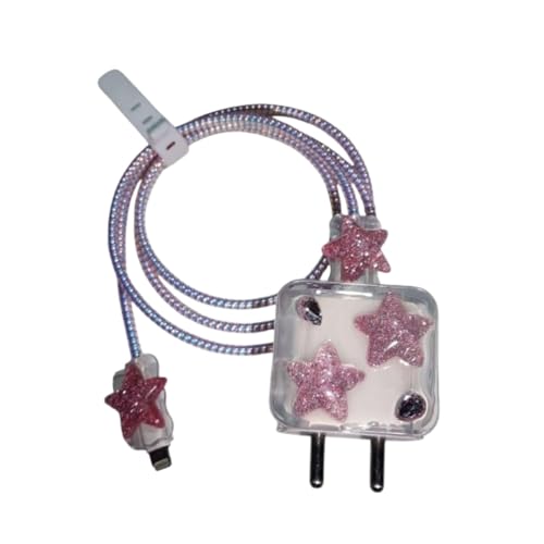 Image of Cable Protector with 3D Cute Pattern for iPhone Charger only 18W & 20W, Data Charging Cable Wire Saver Protective Cable Cover Full Protection Cable Sleeve (Glitter Star)