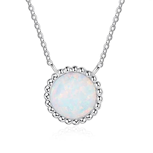 Collier opale argent 925 pour femme avec pendentif rond et chaine simple