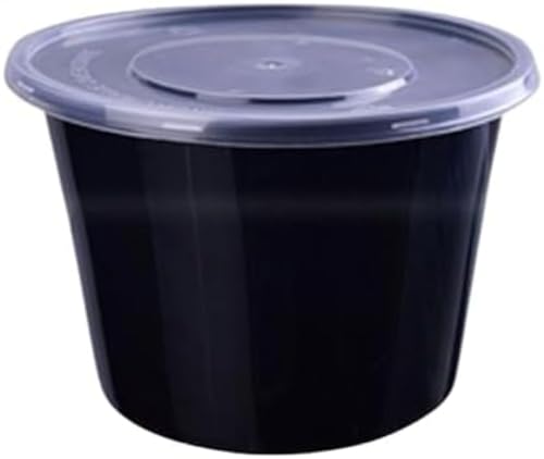 KOKUMON 50 個蓋付き使い捨てプラスチックデリ食品保存容器 黒色漏れ防止ボウル 電子レンジ対応 食事準備・ピクニック・テイクアウト・旅行用 果物・スナック保存最適 家庭・商用両対応食品容器