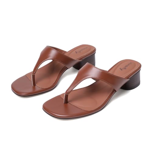 Image of vivianly Women's Suede Low Chunky Block Heel Flip Flops Square Toe Thong Heeled Sandals Casual Slip On Mules for Work Beach Casual Outings