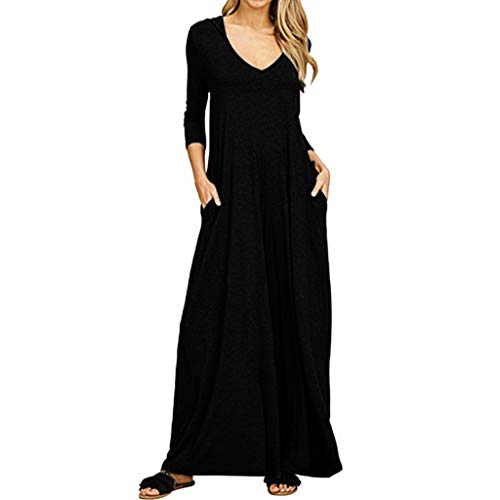 WINWINTOM Vestidos Mujer Largas Tallas Grandes Cuello en V Color Sólido Manga Larga Elegantes 2020 Vestidos Playa de Noche de Coctel de Fiesta en Oferta Ropa Falda