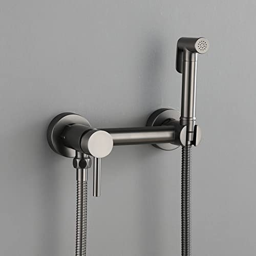 Pulvérisateur de toilette gris à double température avec kit de douche de bidet mural et flexible