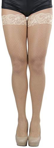 Image of ToBeInStyle Women's Wide Floral Lace Fishnet Thigh Hi Stockings