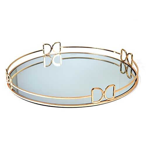LINDLEMANN Decorative Tray Metal Mirrored Round Serving Trays with Butterfly