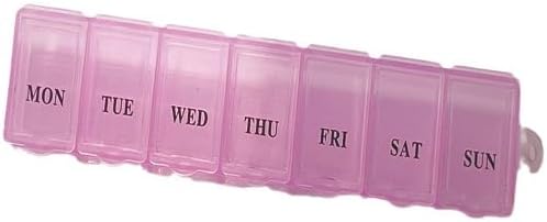 Portable Plastic Weekly Pill Box, 7 Compartments, Pink