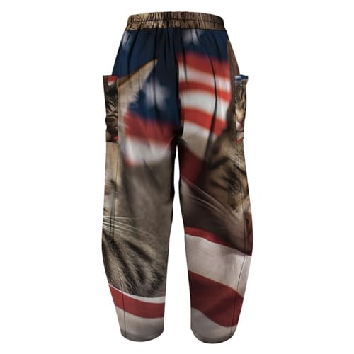 Sipumia Calça harém feminina com estampa de gato, calça hippie palazzo boho joggers roupas de ioga c