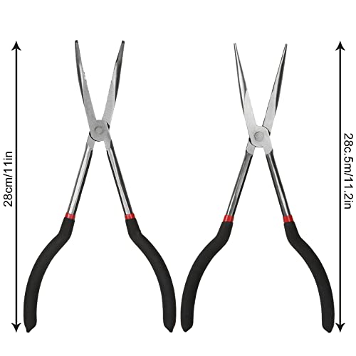 Long Needle Nose Pliers Set - 4 in 1 Bent Needle Nose Pliers 90 Degree - 11 inch Spark Plug Wire Removal Tool for Wire Bending,Shaping,Trimming