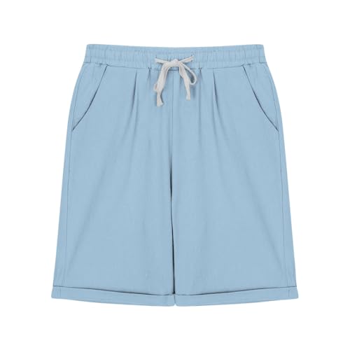Girls Bermuda Shorts Knee Length Straight Leg Long Shorts Loose Casual Solid Drawstring Elastic Waist Short Pants4