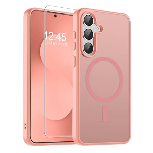 Image of SUPFINE Magnetic for Samsung Galaxy S25 FE Case with Screen Protector, (Built-in Magnets) (Military Grade Drop Protection) Slim Translucent Shockproof Phone Case,Light Pink