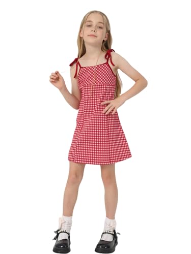 Girl's Dress, Mini Checkered Dress Sleeveless for Girl, Summer Gingham Sling Strap Sundress Age 4-13