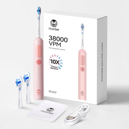 Brosse à dents électrique rose pour adulte : éliminez la plaque avec le minuteur 2 min