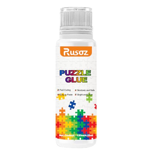 Rusoz Pegamento Puzzle Transparente 120 ml, Pegamento Para Puzzle con Aplicador Esponja, Fácil de Usar, Pegamento para Rompecabezas Que Puede Pegar Hasta 3000 Piezas de Rompecabezas