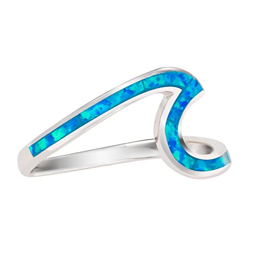 Aloha Jewelry Company 925 Sterling Silver Created Opal Ocean Beach Wave Ring for Women Wedding Band Hawaii, Nickel Free and Hypoallergenic For Sensitive Skin, With Gift Box