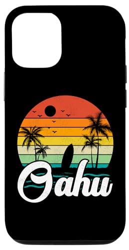 Carcasa para iPhone 14 Tabla de surf de estilo retro con palmera estilo vintage Hawaii Oahu Beach Carcasa para iPhone 14 Tabla de surf de estilo retro con palmera estilo vintage Hawaii Oahu Beach