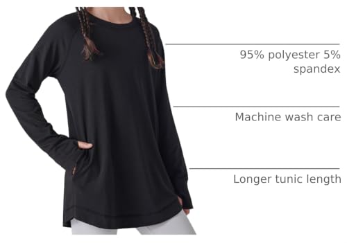 Image of Liberty Pro 2-Pack Girls' Loose Fit Long Sleeve Tunic Tops with Pockets and Thumb Holes, Casual T Shirts for Tween Kids