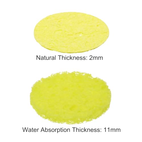Image of MECCANIXITY 35PCS Soldering Sponge 50mm Round Yellow Cleaning Pad Welding Tip Iron Replacement for Cleaning Soldering Iron 1mm Natural Thickness 6mm Water Absorption Thickness