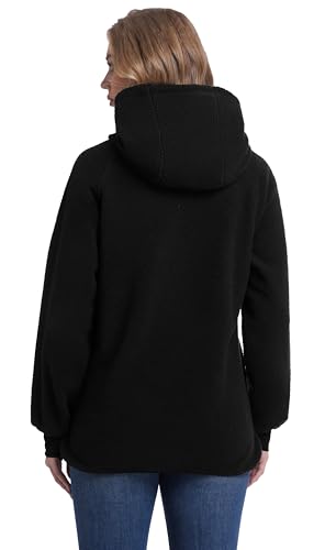 Mnking Damen Fleecejacke mit Kapuze Dicke Warme Polar Fleece Jacke Winter Full Zip Hoodie Winddicht Winterjacke für Outdoor Laufen Wandern Ski FS5563W-Black-XL