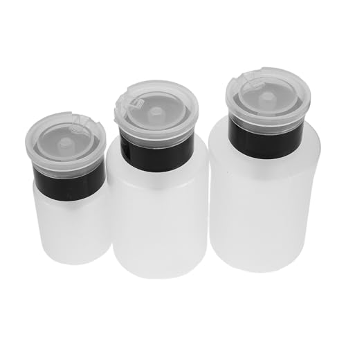BESTYASH 3 Botellas Vacías para Removedor De Esmalte De Uñas con Bomba De Maquillaje Y Tapa A Presión Color Negro