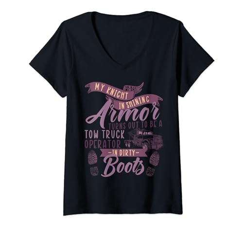 Womens Tow Truck Operator In Dirty Boots Tow Truck Driver V-Neck T-Shirt