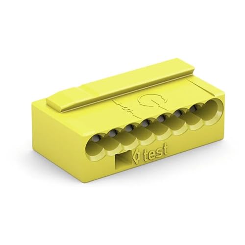 Image of 243-508 | WAGO Micro PUSHWIRE | 8-Conductor Connector for Junction Boxes | AWG 22 - 18 Solid | Yellow| [Box of 50 Pieces]