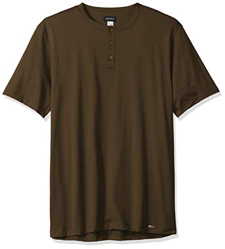 HANRO Men's Night & Day Short Sleeve Henley Shirt, Artichoke, Medium
