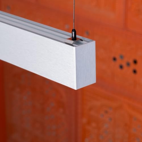 Image of Acco LED Linear Pendant Light | Sleek Silver Finish | 40W | Modern Suspended Lighting Fixture | Elegant Ambient Illumination for Offices, Workspaces, Studios & Retail Spaces