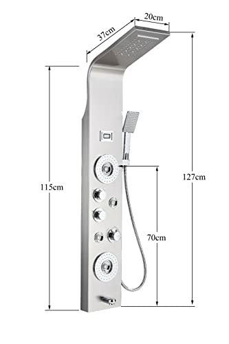 Sistema de columna de ducha de acero inoxidable con panel LED a prueba de lluvia y cabezal de cascada con masaje de chorros miniatura 3