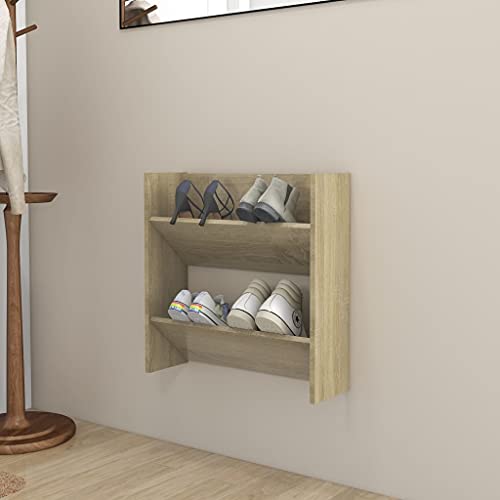 LAPOOH Zapatero, Mueble Zapatero Estrecho, Organizador Zapatos Armario, de pared aglomerado color roble Sonoma 60x18x60 cm