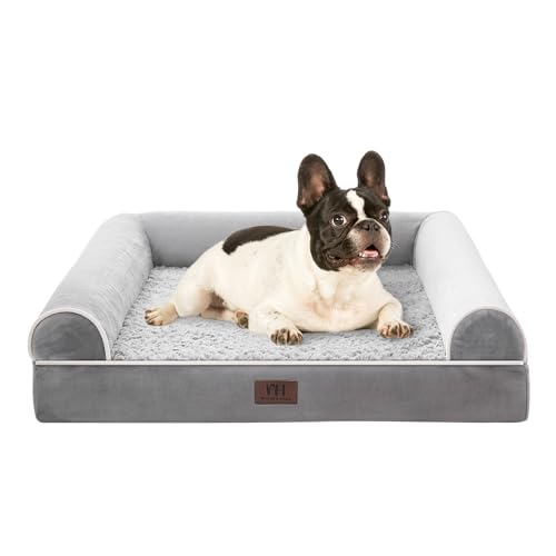 WESTERN HOME Hundebett Grosse Hunde Hundekörbchen Mittelgroße Hunde, Orthopädisches Hundebett Abwaschbar Mit Rand Grau 71x58x16 cm