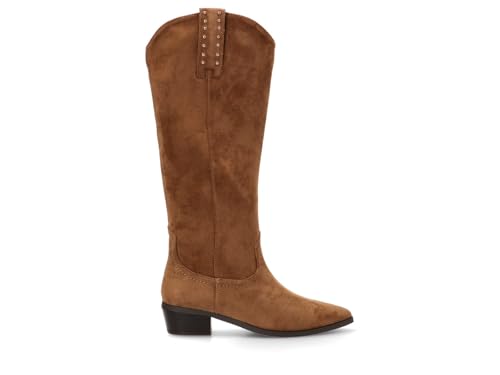 Etika Botas Altas Camperas para Mujer, Bota de Caña Alta (39cm) Estilo Cowboy con Tacón Bajo de 4cm y Cremallera, Modelo 110552 Camel - 39