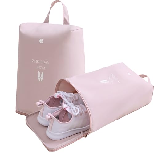 tianzong 2 Pack Shoe Bags for Travel, Water-resistant Shoe Storage Organizer with Zipper for Men and Women (Pink, T400-Beta)